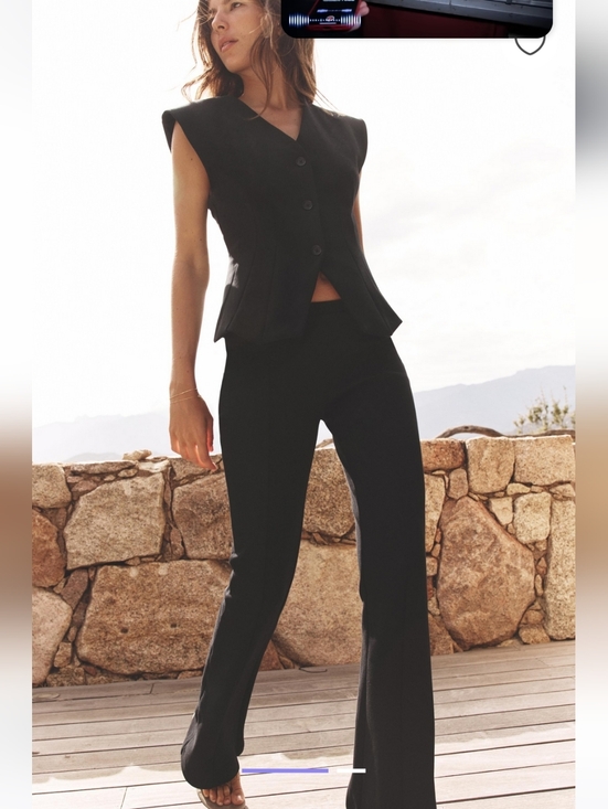Zara Pants - NWOT Zara 2-piece Black Interlock Knit Vest Flare Pull-on Pants Set Small Medium